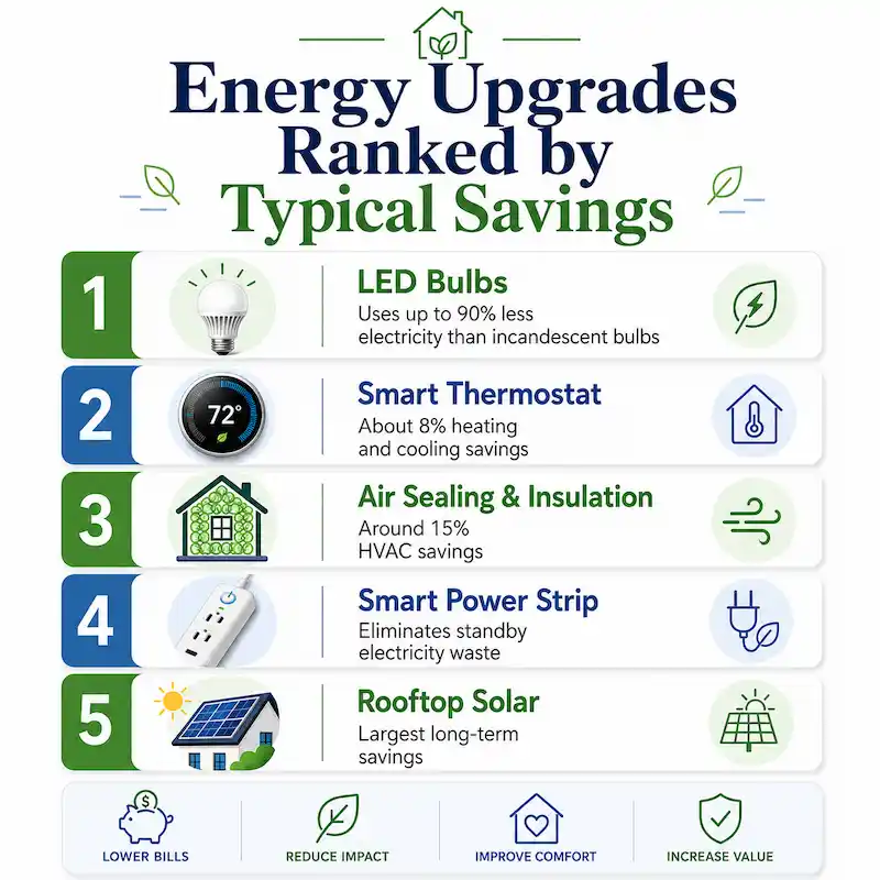 Infographic comparing the most effective home energy-saving upgrades.