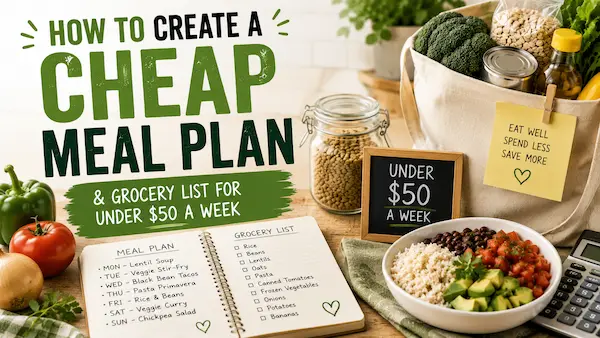 Feature Image of How to Create a Cheap Meal Plan and Grocery List for Under $50 a Week